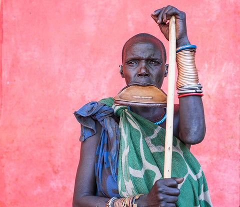 The Largest Plate In The Mursi Tribe-Ethiopia Black Ornate Wood Framed Art Print with Double Matting by Wiener, Iris