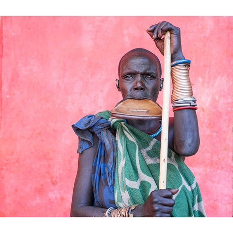 The Largest Plate In The Mursi Tribe-Ethiopia Gold Ornate Wood Framed Art Print with Double Matting by Wiener, Iris