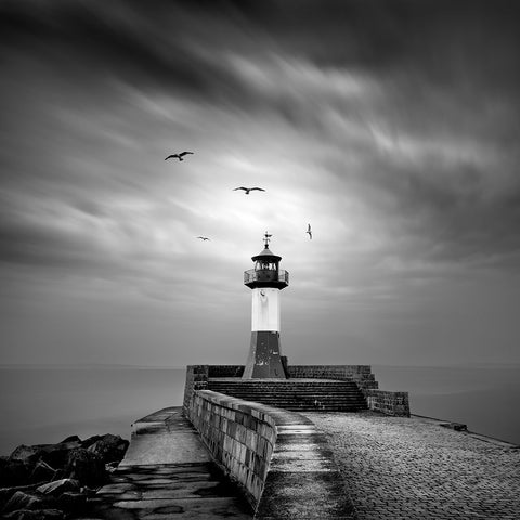 Sassnitz lighthouse Black Ornate Wood Framed Art Print with Double Matting by Winkler, Jens