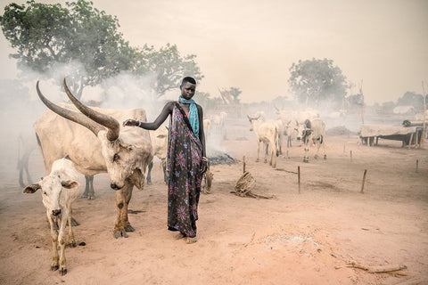 Mundari Woman Herder White Modern Wood Framed Art Print with Double Matting by Cole, Trevor