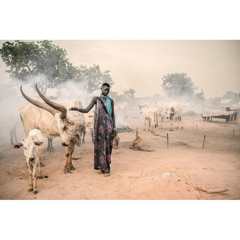 Mundari Woman Herder Gold Ornate Wood Framed Art Print with Double Matting by Cole, Trevor