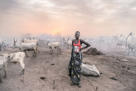 A Young Mundari Woman White Modern Wood Framed Art Print with Double Matting by Cole, Trevor