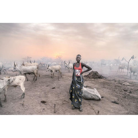 A Young Mundari Woman Gold Ornate Wood Framed Art Print with Double Matting by Cole, Trevor