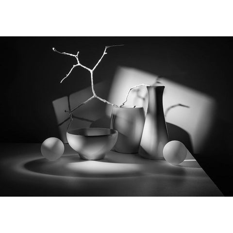 From The Series Qlight And Shadowsq White Modern Wood Framed Art Print by Popov, Evgeniy