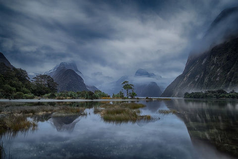 Blue Hour Milford Sound Black Ornate Wood Framed Art Print with Double Matting by Chan, Andy