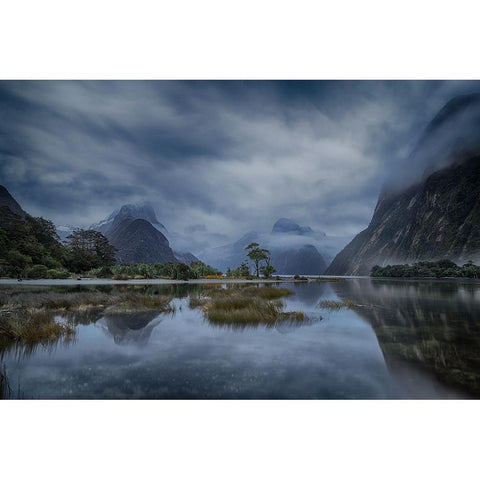 Blue Hour Milford Sound Black Modern Wood Framed Art Print with Double Matting by Chan, Andy