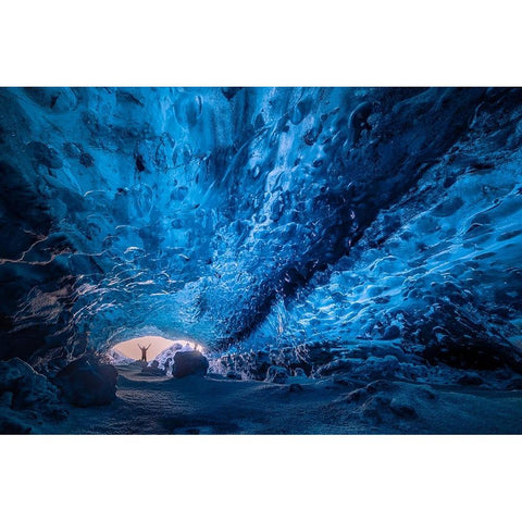 Blue Crystal Cave Black Modern Wood Framed Art Print by Zhen Yu, James