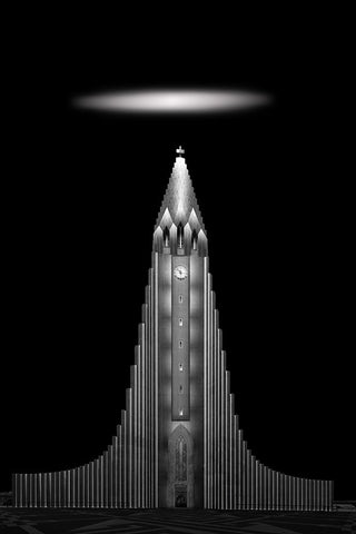 Hallgrasmskirkja Church In Iceland Black Ornate Wood Framed Art Print with Double Matting by Wang, Ti