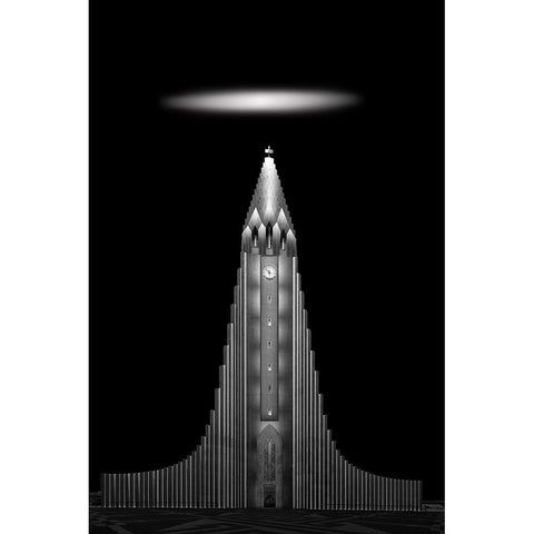 Hallgrasmskirkja Church In Iceland White Modern Wood Framed Art Print by Wang, Ti