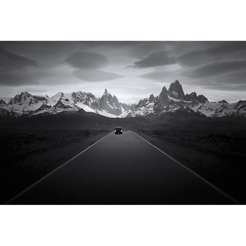 Between Fitz Roy And Cerro Torre White Modern Wood Framed Art Print by Xu, Leah
