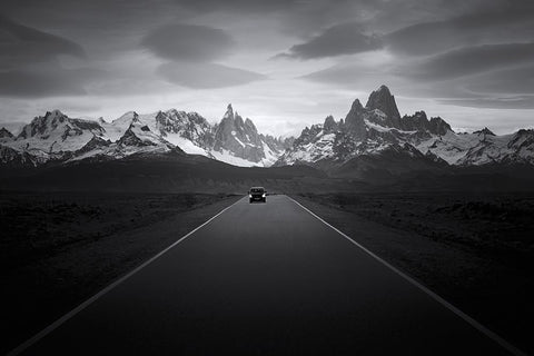 Between Fitz Roy And Cerro Torre Black Ornate Wood Framed Art Print with Double Matting by Xu, Leah