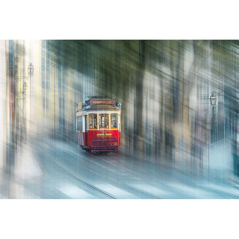 Tram Black Modern Wood Framed Art Print with Double Matting by Reichelt, Dieter