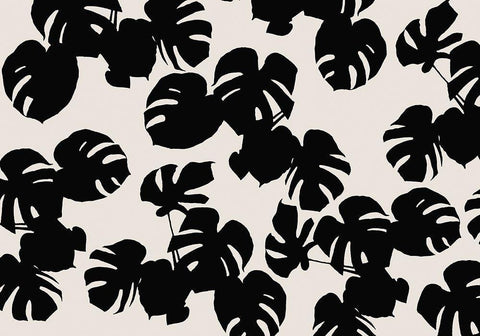 Monstera Leaves Black White Modern Wood Framed Art Print with Double Matting by 1x Studio II