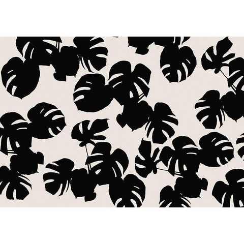 Monstera Leaves Black White Modern Wood Framed Art Print by 1x Studio II