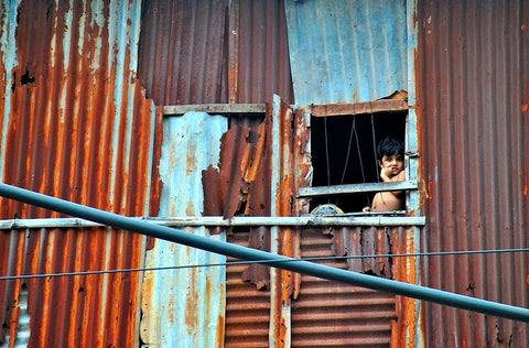 Window Boy White Modern Wood Framed Art Print with Double Matting by Mahabub Hossain, Md