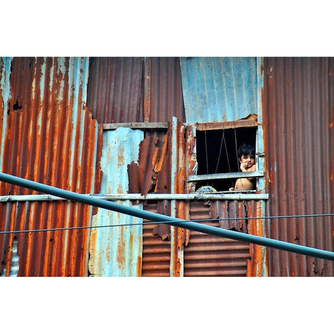 Window Boy Gold Ornate Wood Framed Art Print with Double Matting by Mahabub Hossain, Md