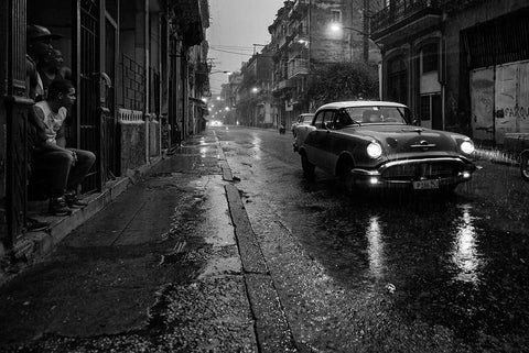 Havana in the rain Black Ornate Wood Framed Art Print with Double Matting by Sye, Murray