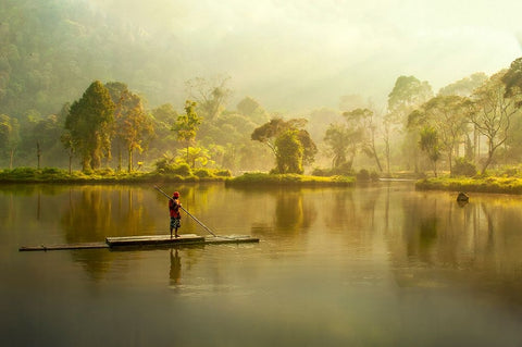 Morning At Situ Gunung White Modern Wood Framed Art Print with Double Matting by Bunjamin (Abe), Antonyus