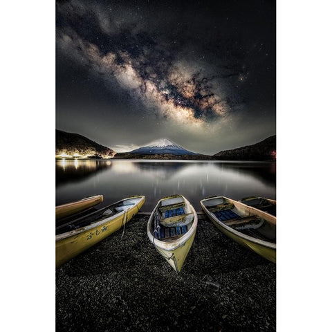 Milky Way on the Fuji Black Modern Wood Framed Art Print with Double Matting by Suzuki, Daiki