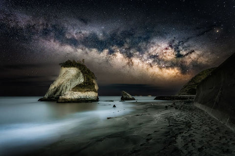 Milky Way Over The Beach White Modern Wood Framed Art Print with Double Matting by Suzuki, Daiki