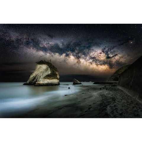 Milky Way Over The Beach Black Modern Wood Framed Art Print with Double Matting by Suzuki, Daiki