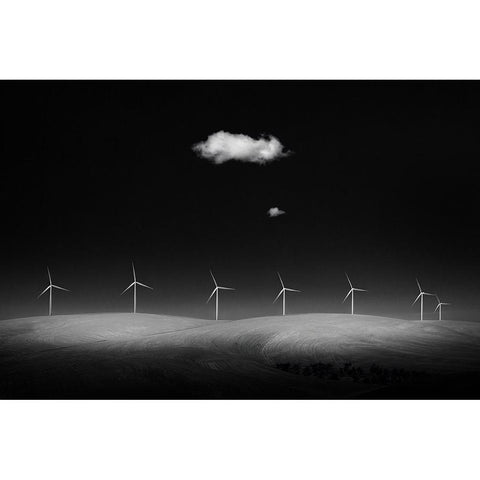 Windmills Black Modern Wood Framed Art Print with Double Matting by Xu, Tony