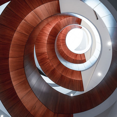 Spiral White Modern Wood Framed Art Print with Double Matting by He, Ziwen