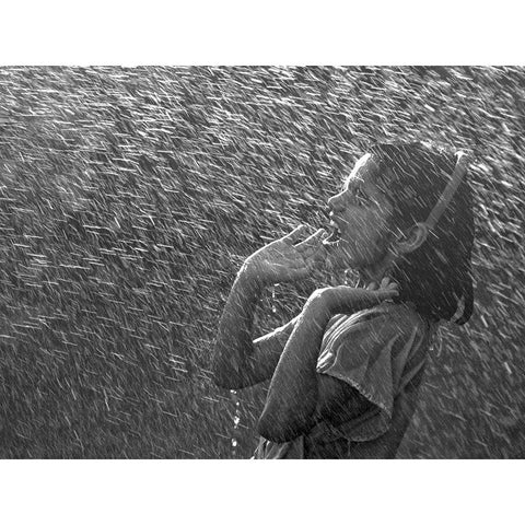 Bath In Rain White Modern Wood Framed Art Print by Nayyer Reza, Sayyed