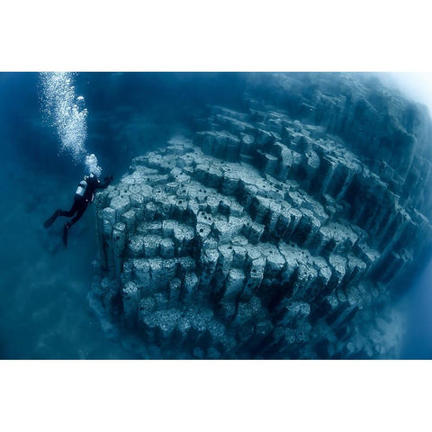 Columnar Joints Black Modern Wood Framed Art Print with Double Matting by Ichinoseki, Sayaka