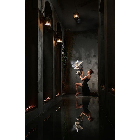 Playing With The Doves Gold Ornate Wood Framed Art Print with Double Matting by Aditya, Rawisyah