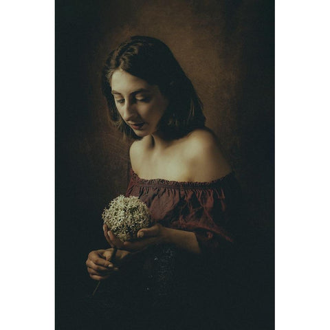 Girl With A Flower Black Modern Wood Framed Art Print by Grimm, Klaus