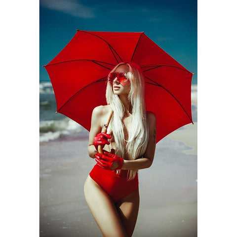 The Red Umbrella White Modern Wood Framed Art Print by Bolgov (Axe), Ruslan