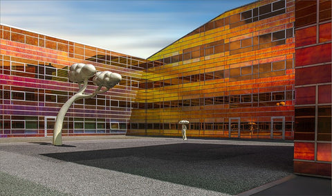 Multicoloured Mirror Building White Modern Wood Framed Art Print with Double Matting by Claes, Gilbert