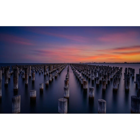 Princes Pier Black Modern Wood Framed Art Print by Zhen Yu, James