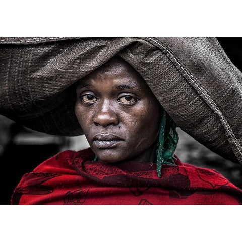 Ethiopian Woman Back Home. Gold Ornate Wood Framed Art Print with Double Matting by Inazio Kuesta, Joxe