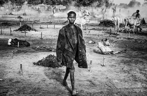 A Scene Of Life In A Mundari Cattle Camp - South Sudan Black Ornate Wood Framed Art Print with Double Matting by Inazio Kuesta, Joxe