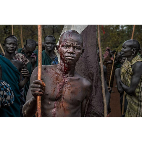 The Winner Of A Donga Fight In Ethiopia. Gold Ornate Wood Framed Art Print with Double Matting by Inazio Kuesta, Joxe