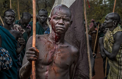 The Winner Of A Donga Fight In Ethiopia. White Modern Wood Framed Art Print with Double Matting by Inazio Kuesta, Joxe