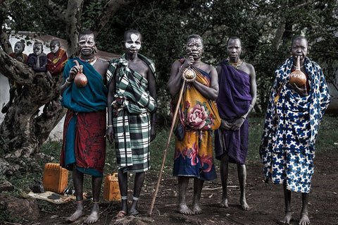 Surmi Tribe Women - Ethiopia White Modern Wood Framed Art Print with Double Matting by Inazio Kuesta, Joxe