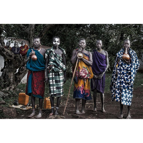 Surmi Tribe Women - Ethiopia White Modern Wood Framed Art Print by Inazio Kuesta, Joxe