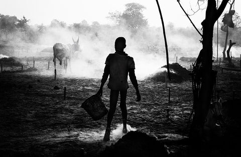 A Scene Of Life In A Mundari Cattle Camp - South Sudan White Modern Wood Framed Art Print with Double Matting by Inazio Kuesta, Joxe