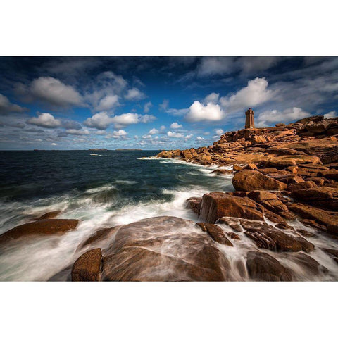 Le Phare De Ploumanach Black Modern Wood Framed Art Print with Double Matting by Bogaerts, Sus