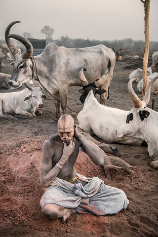 A Mundari Man In Situ White Modern Wood Framed Art Print with Double Matting by Cole, Trevor