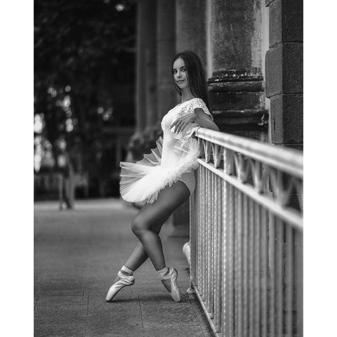 Ballerina BW White Modern Wood Framed Art Print by Nanev, Vasil