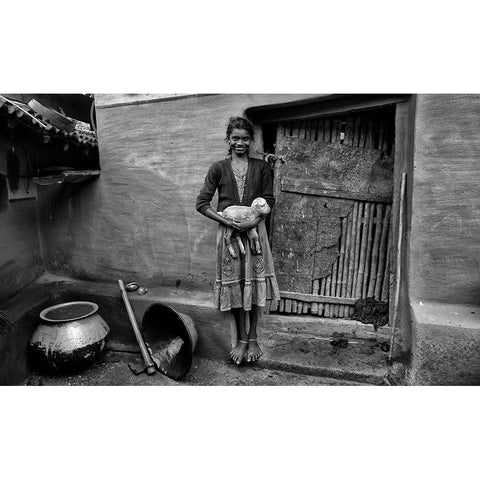 Village Girl White Modern Wood Framed Art Print by Das, Avishek