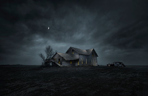 The Night White Modern Wood Framed Art Print with Double Matting by Deng, Larry