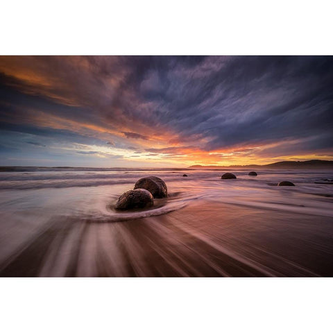 Moeraki Boulders White Modern Wood Framed Art Print by Zhen Yu, James