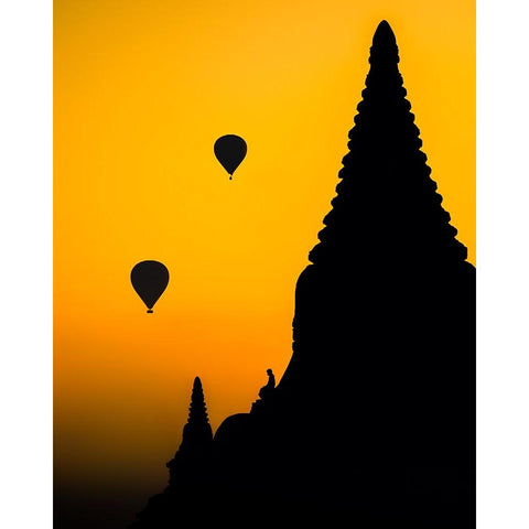 Sunrise in Bagan Black Modern Wood Framed Art Print with Double Matting by Ziomek, Witold