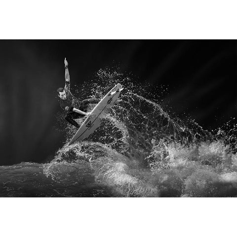 Surfing Gold Ornate Wood Framed Art Print with Double Matting by Thwaits, Yun