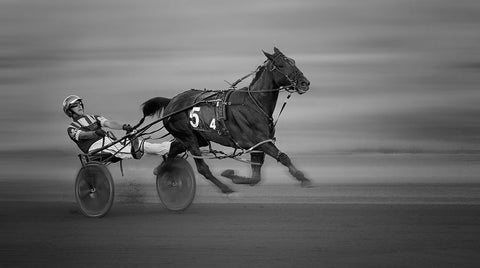 Racing Black Ornate Wood Framed Art Print with Double Matting by Aamp Wei, Shi